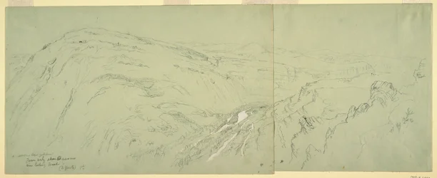 Dessin, Vue lointaine de Damas, Syrie, 1868