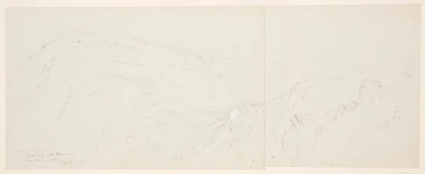 Dessin, vue lointaine de Damas, Syrie, 7 mai 1868