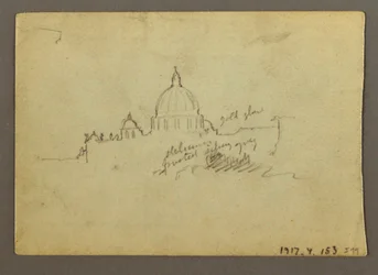 Dessin, vue lointaine du dôme de la basilique Saint-Pierre, Rome, Italie, janvier 1869