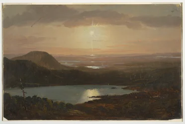 Dessin, lac Eagle vu de la montagne Cadillac, île Mount Desert, Maine, 1850-60