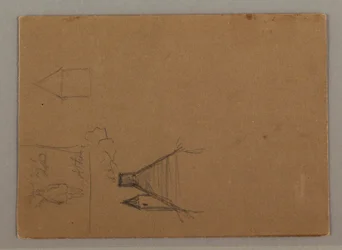Dessin, figure, toits, peut-être 1869