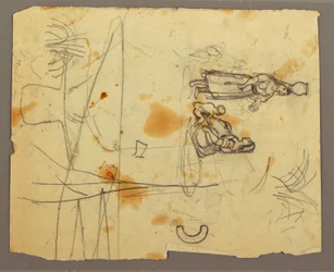 Dessin, esquisses de figures ; verso : bibliothèque, 1853