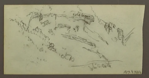 Dessin, étude de figure, chaîne de montagnes, peut-être 1868