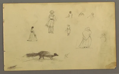 Dessin, Études de figures de dos, un putois, peut-être 1857-58