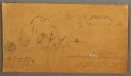 Dessin, icebergs flottants, peut-être 1859
