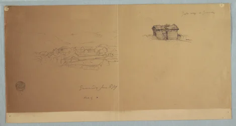 Dessin, portail et vue partielle de Guaranda, Équateur, 3 juin 1857