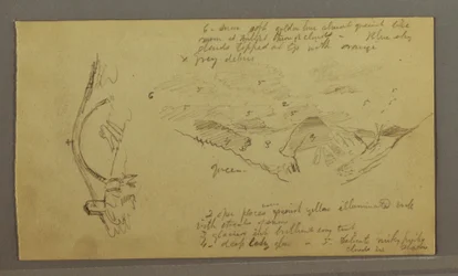 Dessin, Glacier, pont et maison, septembre 1868