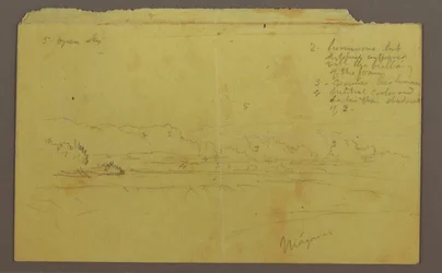 Dessin, île Goat et chutes canadiennes, peut-être 1856