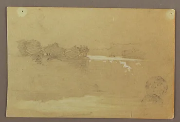 Dessin, Hennequin Point et les chutes américaines, rivière Niagara, peut-être 1856
