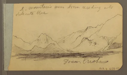 Dessin, collines et chaînes de montagnes ; au verso : route dans les bois, 1889