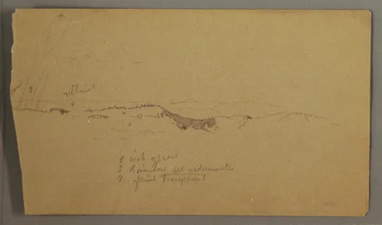 Dessin, collines, arc-en-ciel, peut-être 1865-66