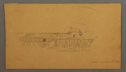 Dessin, maison et quai, peut-être 1859