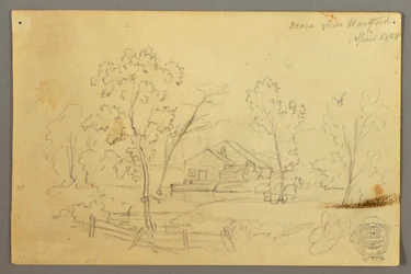 Dessin, Maison dans les bois au bord d