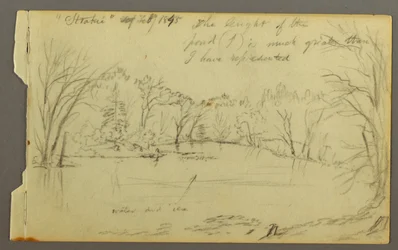 Dessin, étang Htakie ( ) bordé d