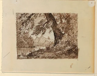 Dessin, paysage fluvial imaginaire, vers 1870-73