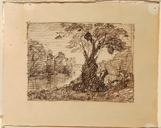 Dessin, paysage fluvial imaginaire, vers 1870-73