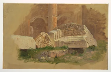 Dessin, intérieur du temple de Bacchus, Baalbek, mai 1868