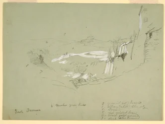 Dessin, Isola Farnese dans la Campagne romaine, Italie, mai 1869