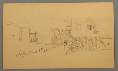 Dessin, coin de rue de Jaffa, Palestine [Tel Aviv, Israël], 9 mars 1868