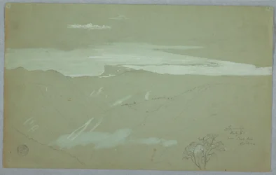 Dessin, côte jamaïcaine et ciel vus depuis le Capitaine Kent, Bellevue, Jamaïque, juillet 1865