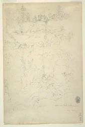Dessin, chutes de Kaaterskill, montagnes Catskill, New York, juillet 1844