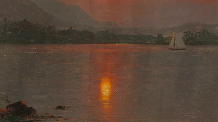 Dessin, lac Millinocket, coucher de soleil, 1870-80