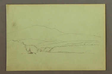 Dessin, lac, colline, peut-être 1856