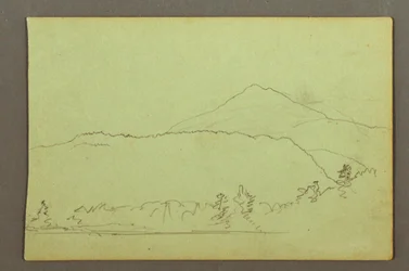 Dessin, lac, colline, peut-être 1856