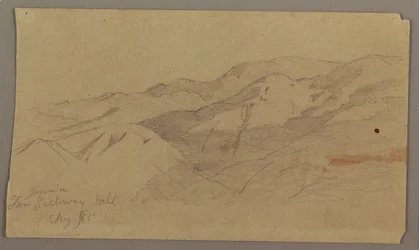 Dessin, Vue du paysage depuis Farm Galleway Hill, Jamaïque, Antilles, août 1865