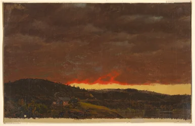 Dessin, paysage, coucher de soleil, vers 1845