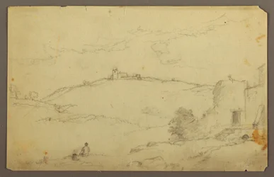 Dessin, Paysage avec personnages, 1885
