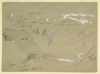Dessin, Paysages des Alpes bernoises, près de Bel Alp, Suisse, septembre 1868