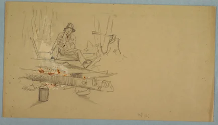Dessin, Homme campant dans les bois, vers 1855