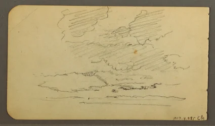 Dessin, Homme en bateau, rochers, tronc d