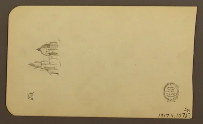 Dessin, paysage de montagne ; verso : église avec dôme, avril 1885