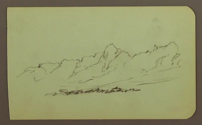 Dessin, paysage de montagne ; verso : chaîne de montagnes, figure, 1883