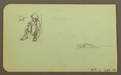 Dessin, paysage de montagne ; verso : personnage assis, montagne, 1883