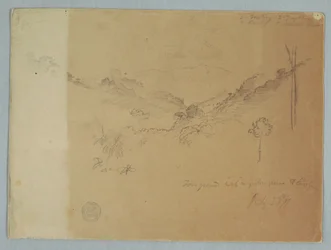 Dessin, paysage de montagne près de Jorje, Équateur, 23 juillet 1857