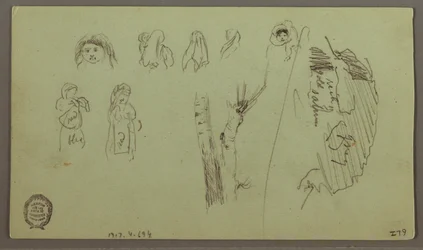 Dessin, chaîne de montagnes, études de figures, mai peut-être 1868