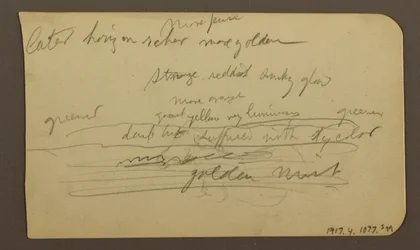 Dessin, chaînes de montagnes, Cuautla, église ; verso : cheval accroupi, notes sur le paysage, février 1885