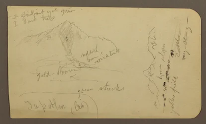 Dessin, montagne, Zapotlan ; verso : colline boisée, lac de Cuitzeo, janvier 1885