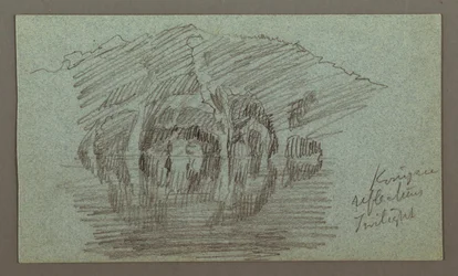 Dessin, Montagne et son reflet sur le lac, peut-être 1868