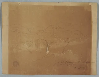 Dessin, Paysage montagneux avec une cascade, près de Tuquerres, Colombie, août 1853