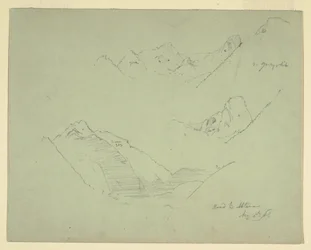 Dessin, montagnes près d
