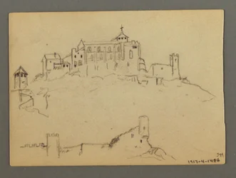 Dessin, flanc de montagne, peut-être 1868