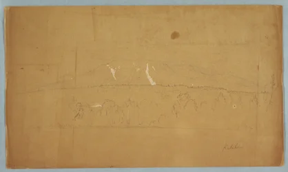 Dessin, mont Katahdin, depuis le lac Katahdin, Maine, 1852