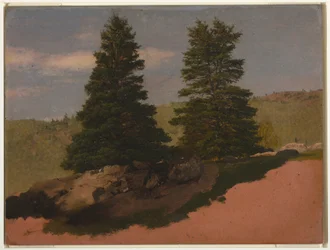 Dessin, paysage de Nouvelle-Angleterre (deux pins), 1850