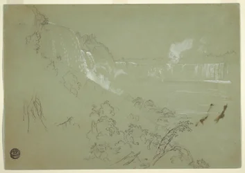 Dessin, chutes du Niagara depuis la base de Prospect Point, 1856 ou 1858