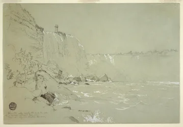 Dessin, chutes du Niagara avec la tour Terrapin, 1856