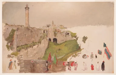 Dessin, défilé entrant dans la ville, Jaffa, début mars 1868